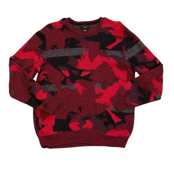 Alfani Mens Crewneck Sweater Sz L Red Abstract 100% Cotton Festive - Picture 1 of 6